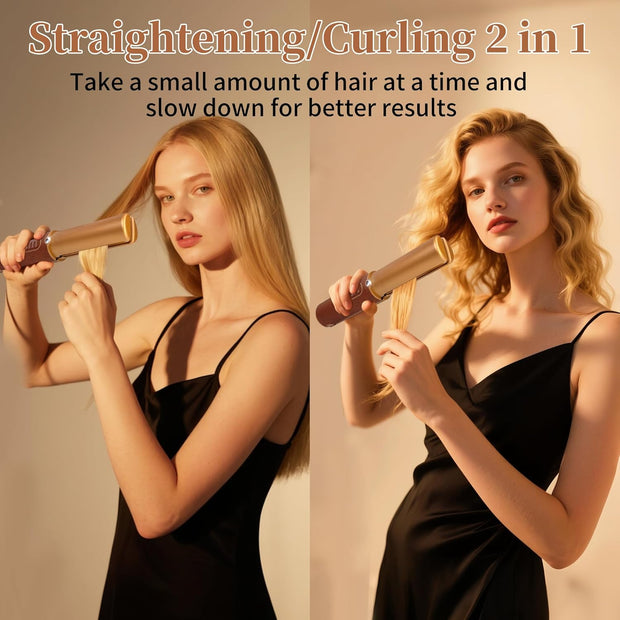 2-in-1 Cordless Hair Style|Curling, Straightening & Styling with Fast Heat & LED Display