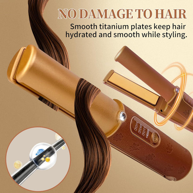 2-in-1 Cordless Hair Style|Curling, Straightening & Styling with Fast Heat & LED Display