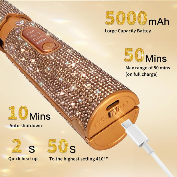 2-in-1 Cordless Hair Style|Curling, Straightening & Styling with Fast Heat & LED Display