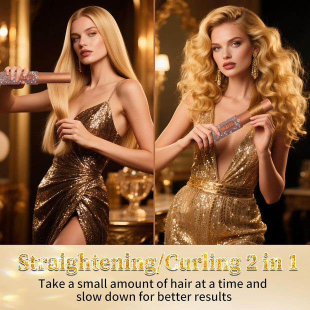 2-in-1 Cordless Hair Style|Curling, Straightening & Styling with Fast Heat & LED Display