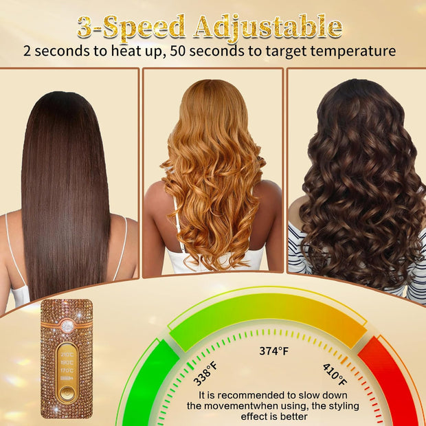 2-in-1 Cordless Hair Style|Curling, Straightening & Styling with Fast Heat & LED Display